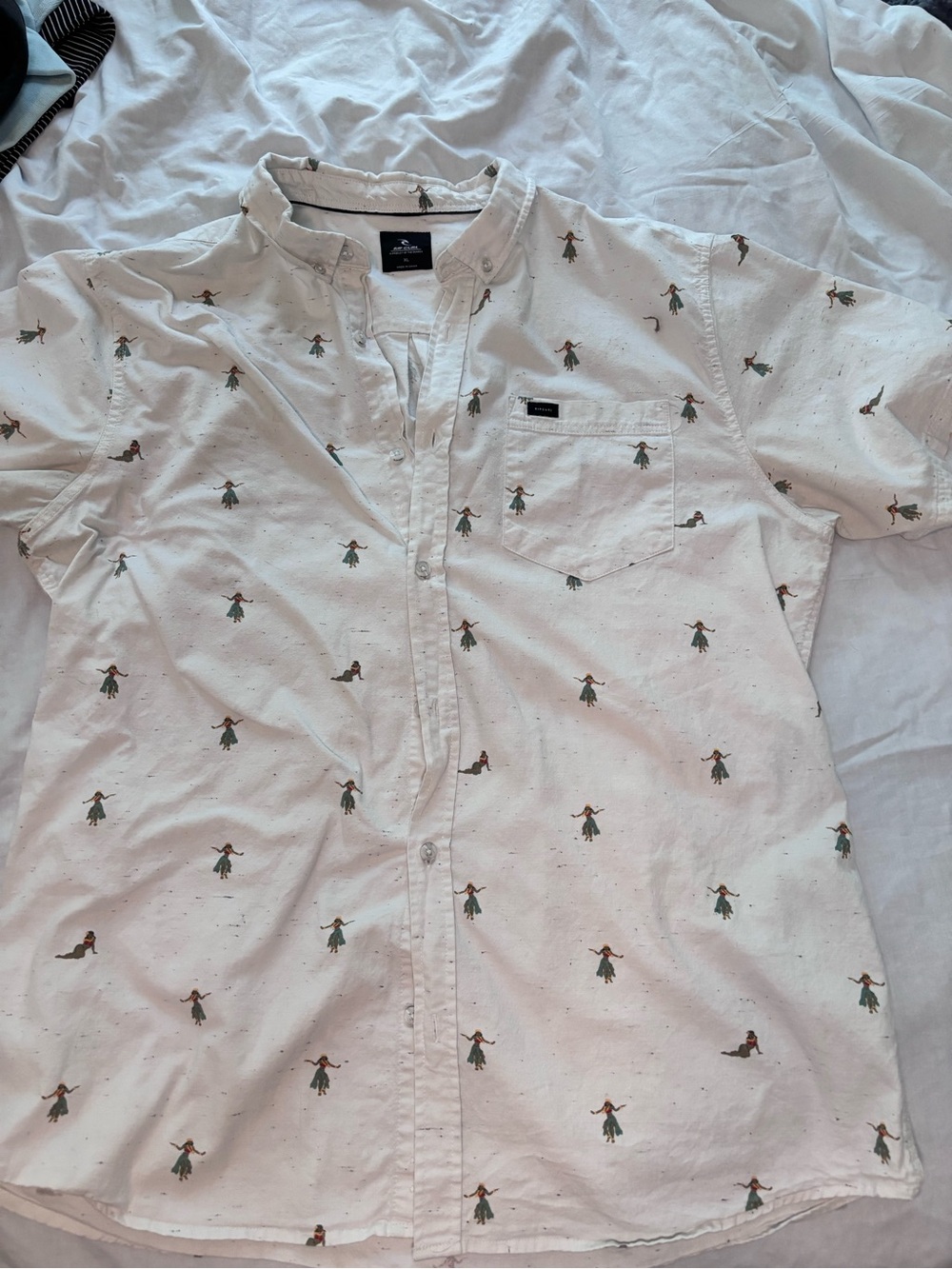 Rip Curl Men’s XL Hula Girl Hawaiian Print Short Sleeve Button Down Shirt